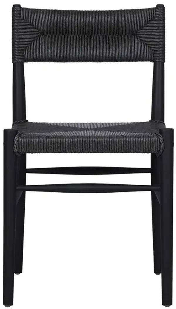 Mable Coastal Beach Black Wicker Teak Outdoor Dining Chair