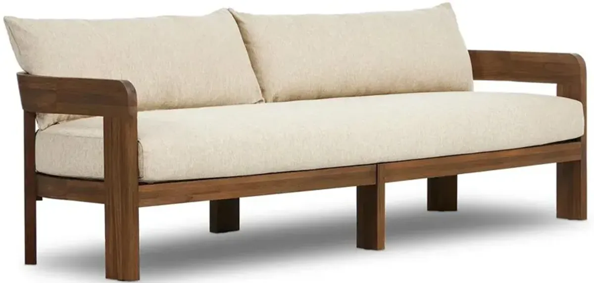 Aviel Rustic Lodge Beige Upholstered Teak Outdoor Sofa - 96"