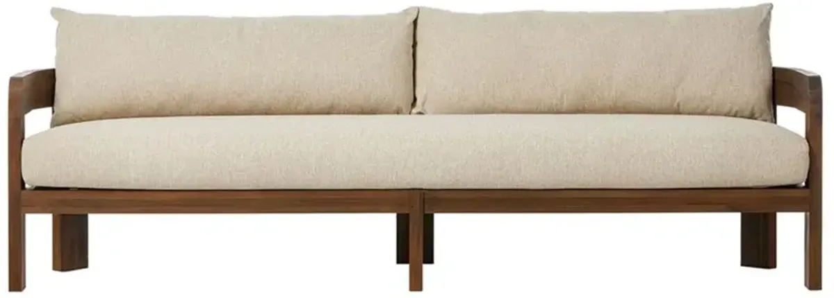 Aviel Rustic Lodge Beige Upholstered Teak Outdoor Sofa - 96"