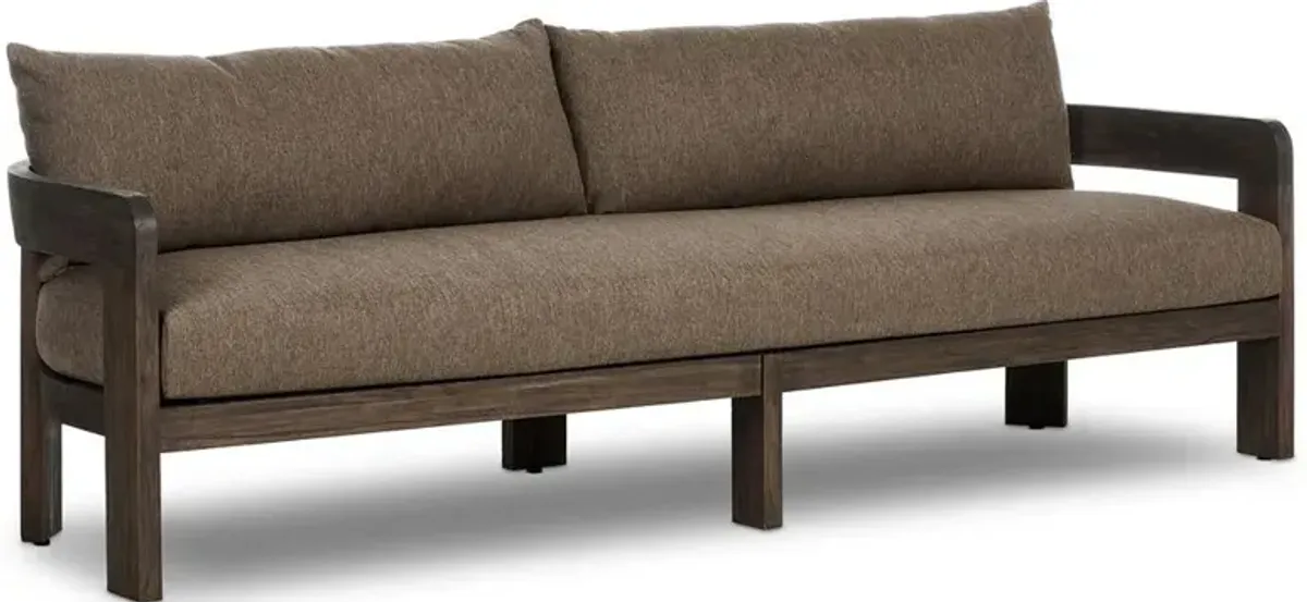 Aviel Rustic Lodge Brown Upholstered Teak Outdoor Sofa - 96"