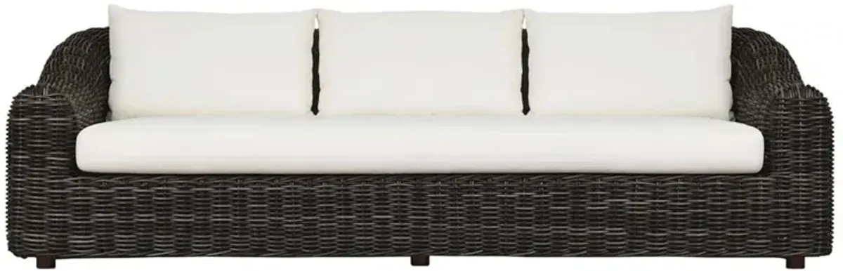 Celina Coastal Cream Upholstered Woven Wicker Charcoal Teak Outdoor Sofa - 106"