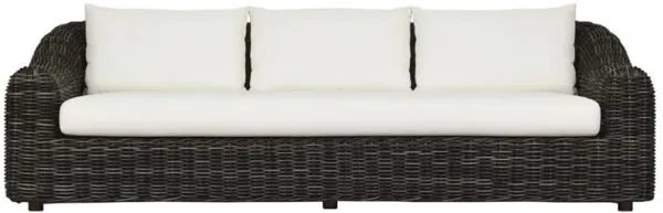 Celina Coastal Cream Upholstered Woven Wicker Charcoal Teak Outdoor Sofa - 106"