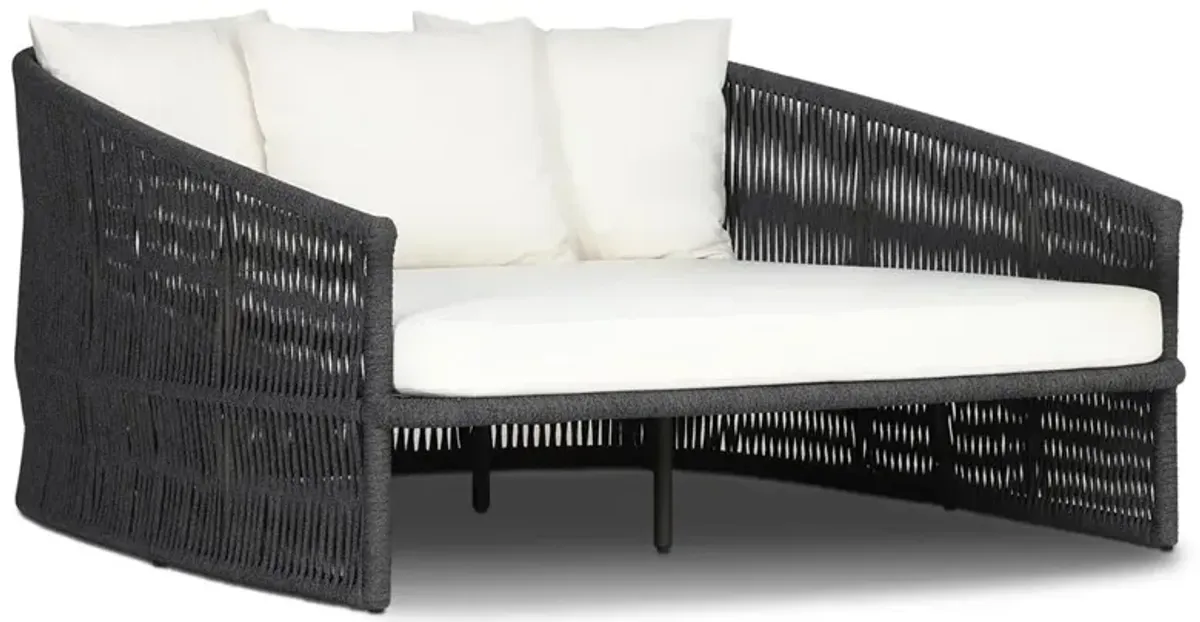 Porter Coastal White Upholstered Bronze Aluminum Woven Rope Outdoor Daybed