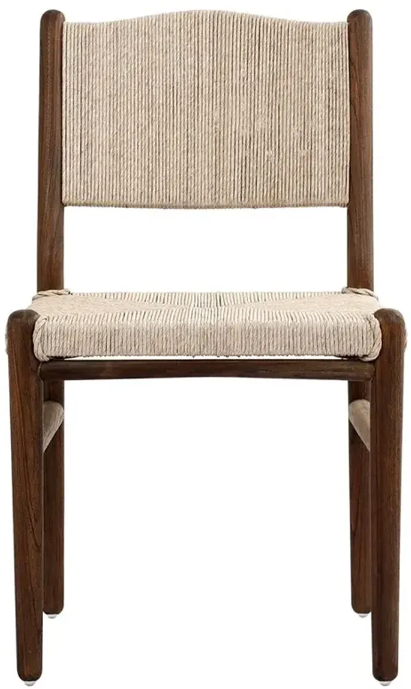 Hirom Rustic Lodge Woven Brown Teak Wood Outdoor Dining Chair