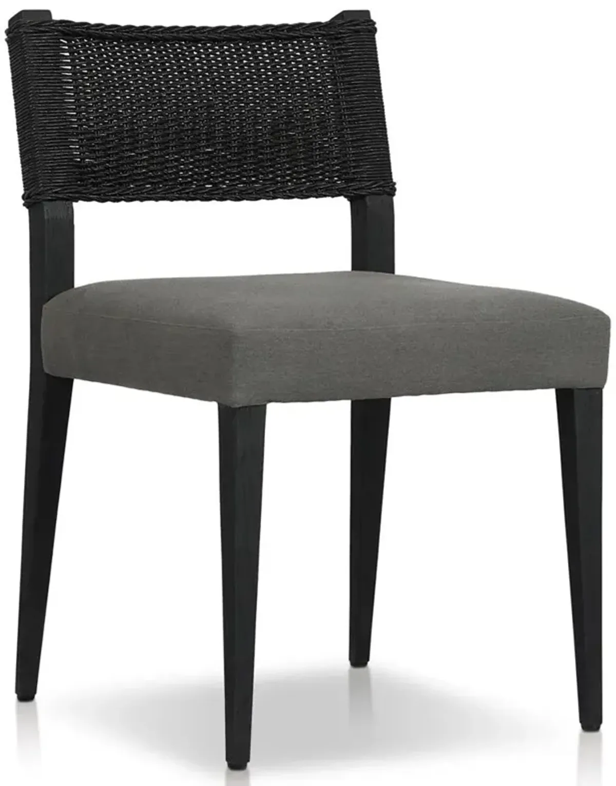 Ely Rustic Lodge Black Woven Teak Wood Outdoor Dining Chair