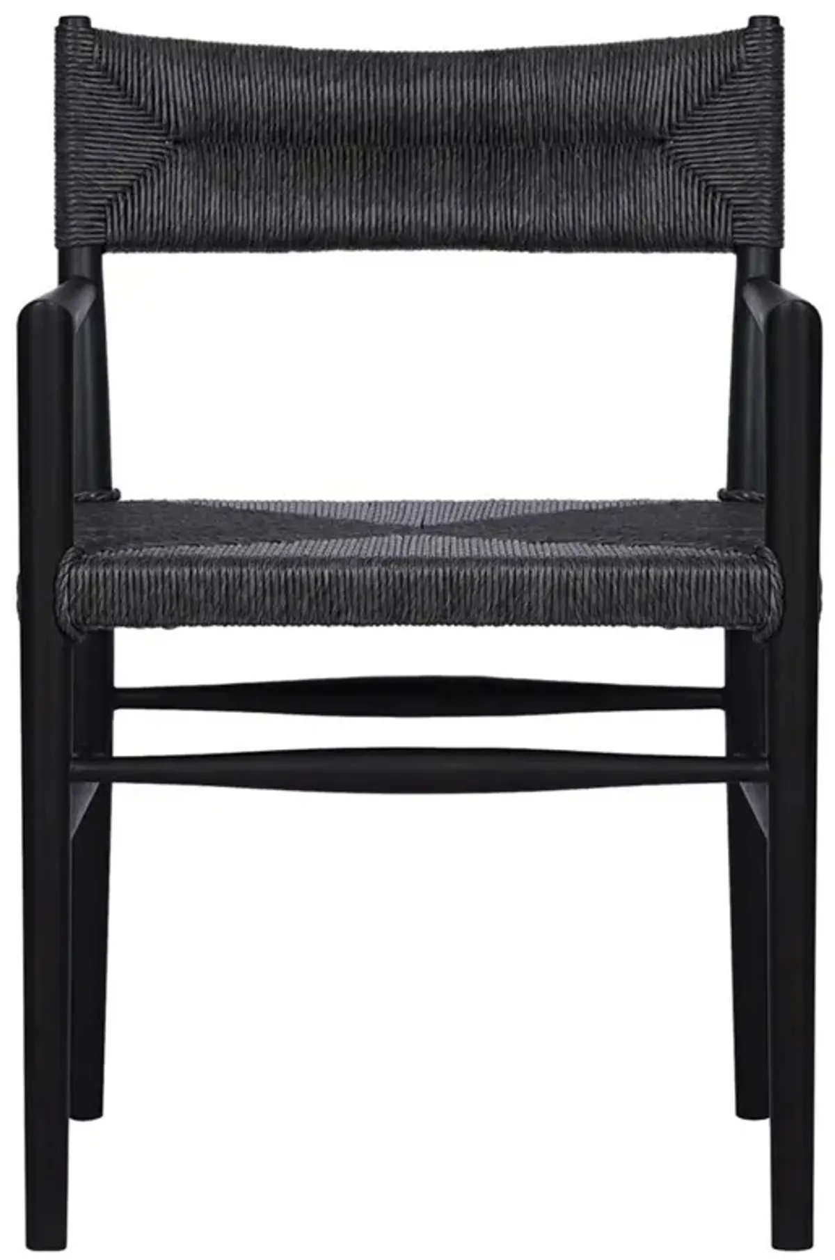 Mable Coastal Beach Black Wicker Teak Outdoor Dining Arm Chair