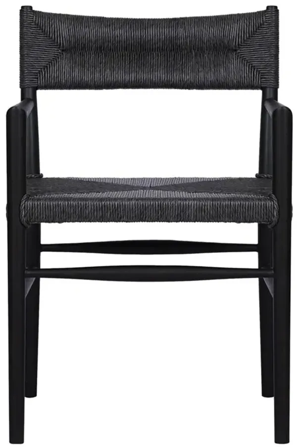 Mable Coastal Beach Black Wicker Teak Outdoor Dining Arm Chair