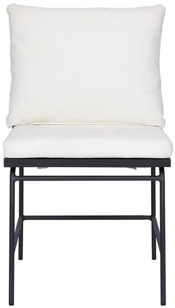 Inno Modern White Upholstered Black Teak Iron Outdoor Dining Side Chair