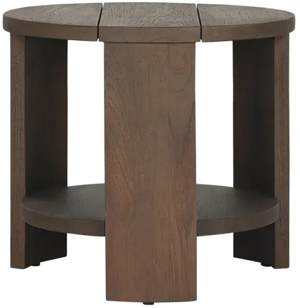 Benaiah Rustic Lodge Brown Teak Round Outdoor End Table