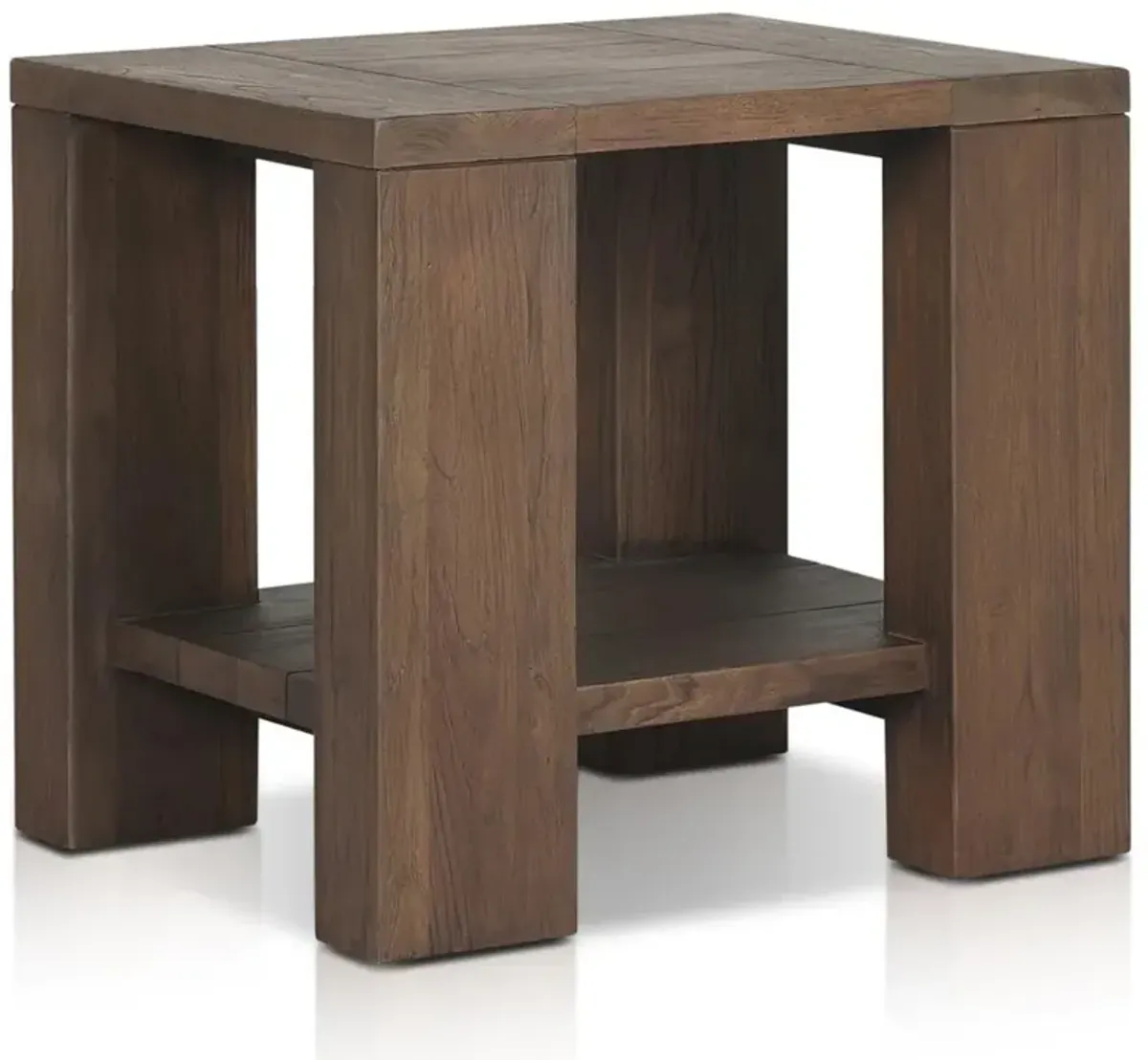 Benaiah Rustic Lodge Brown Teak Rectangular Outdoor End Table