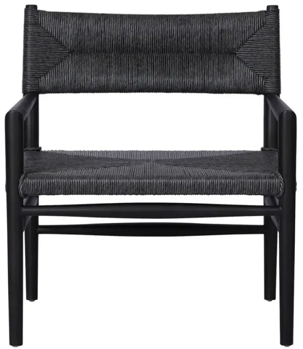 Mable Coastal Beach Black Wicker Teak Outdoor Chair