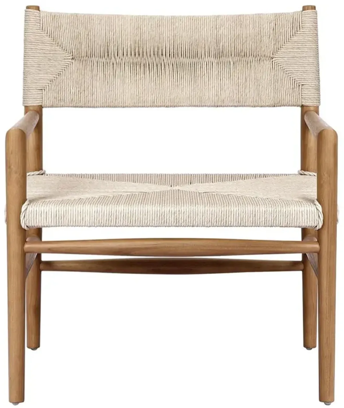 Mable Coastal Beach Off White Wicker Teak Outdoor Chair