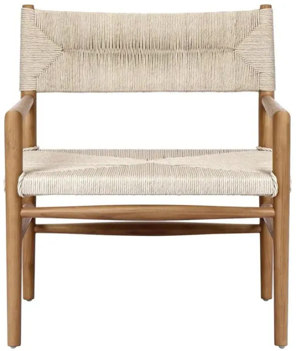 Mable Coastal Beach Off White Wicker Teak Outdoor Chair