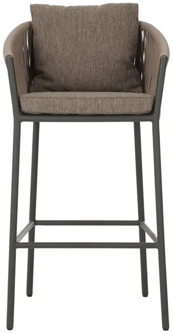 Porter Coastal Beach Brown Upholstered Bronze Aluminum Outdoor Counter Stool
