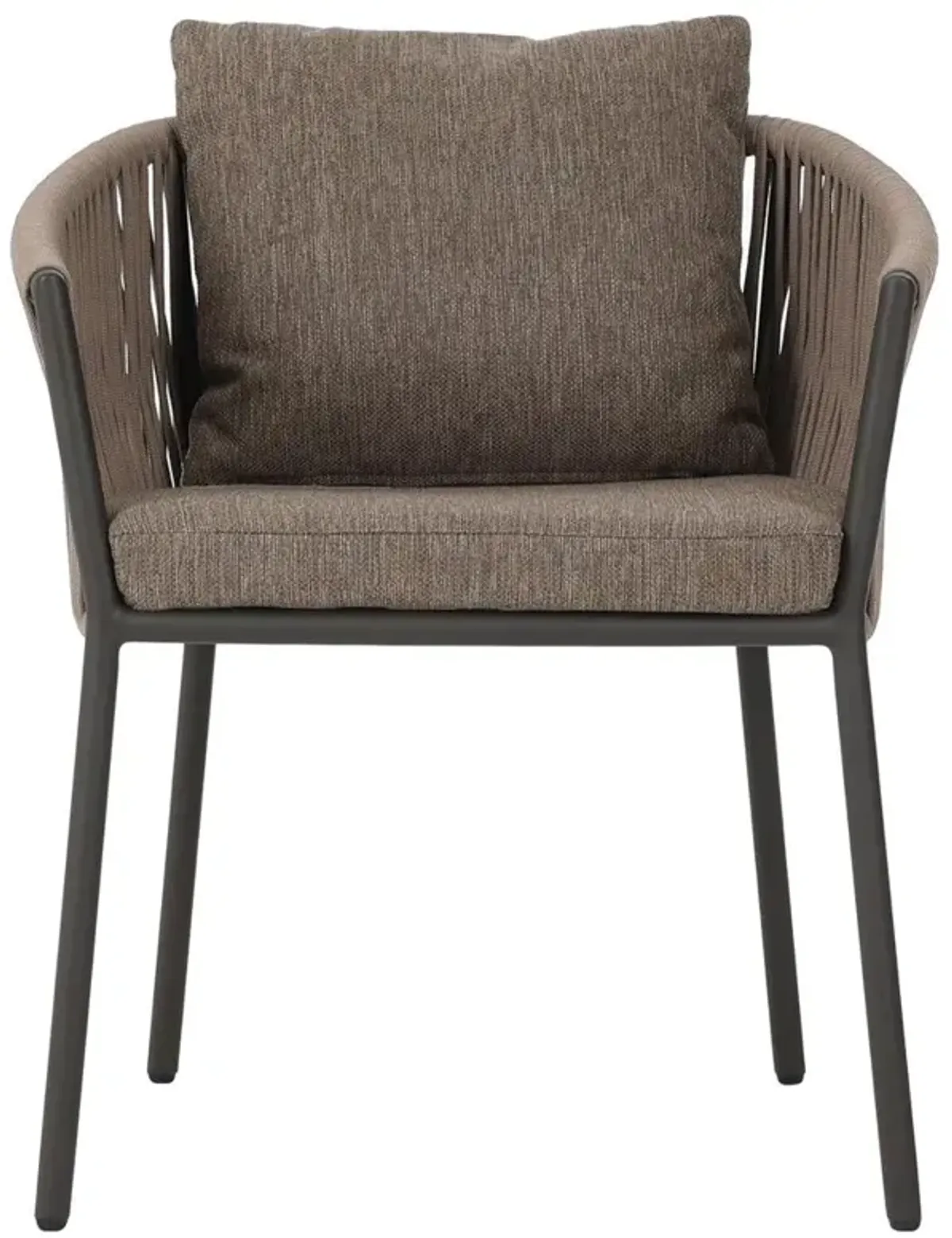 Porter Coastal Brown Upholstered Bronze Aluminum Outdoor Dining Arm Chair