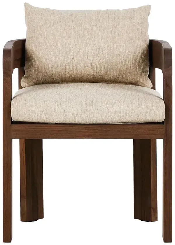 Aviel Rustic Lodge Beige Upholstered Teak Outdoor Dining Arm Chair