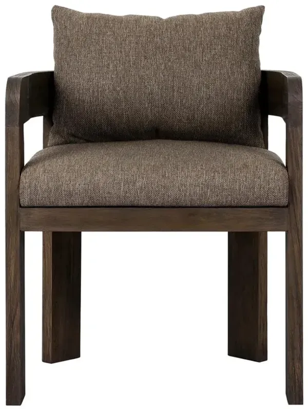 Aviel Rustic Lodge Brown Upholstered Teak Outdoor Dining Arm Chair