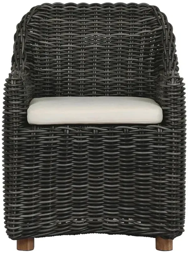 Celina Coastal Cream Upholstered Charcoal Teak Outdoor Dining Arm Chair