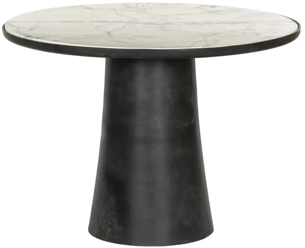 Berlin Modern White Marble Grey Aluminum Round Outdoor Dining Table - 42"