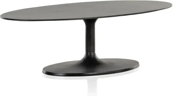 Mona French Country Black Aluminum Oval Pedestal Outdoor Coffee Table