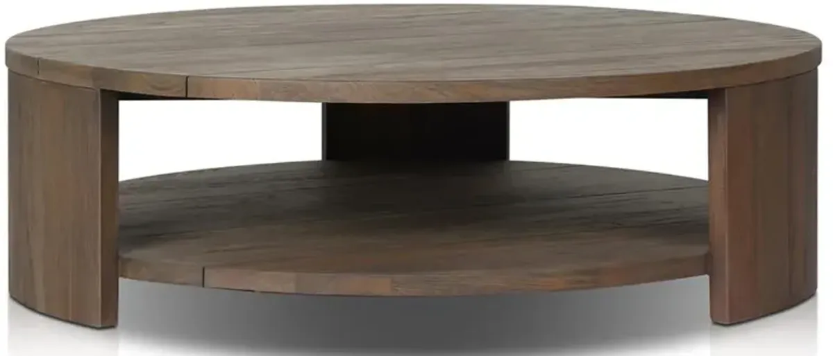 Benaiah Rustic Lodge Brown Teak Round Outdoor Coffee Table