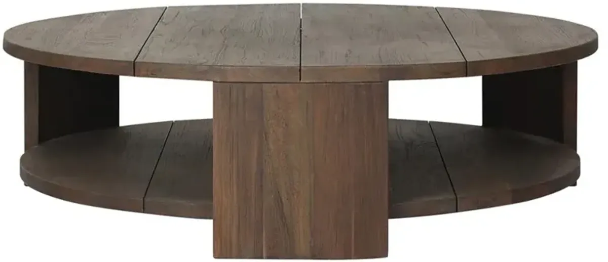 Benaiah Rustic Lodge Brown Teak Round Outdoor Coffee Table