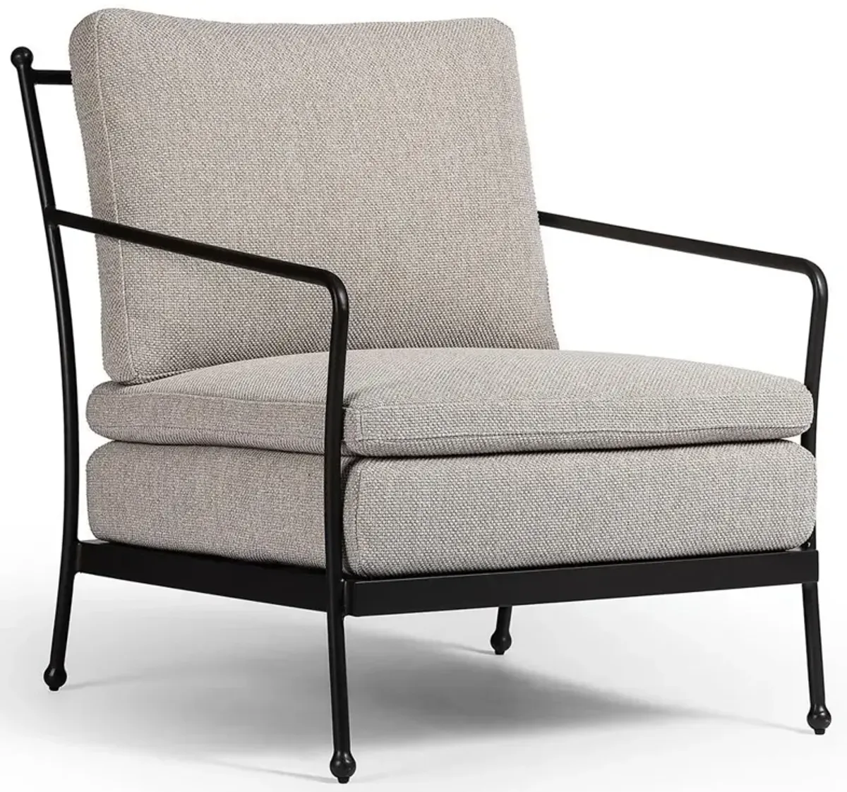 Gretchen French Country Grey Upholstered Black Aluminum Outdoor Lounge Chair