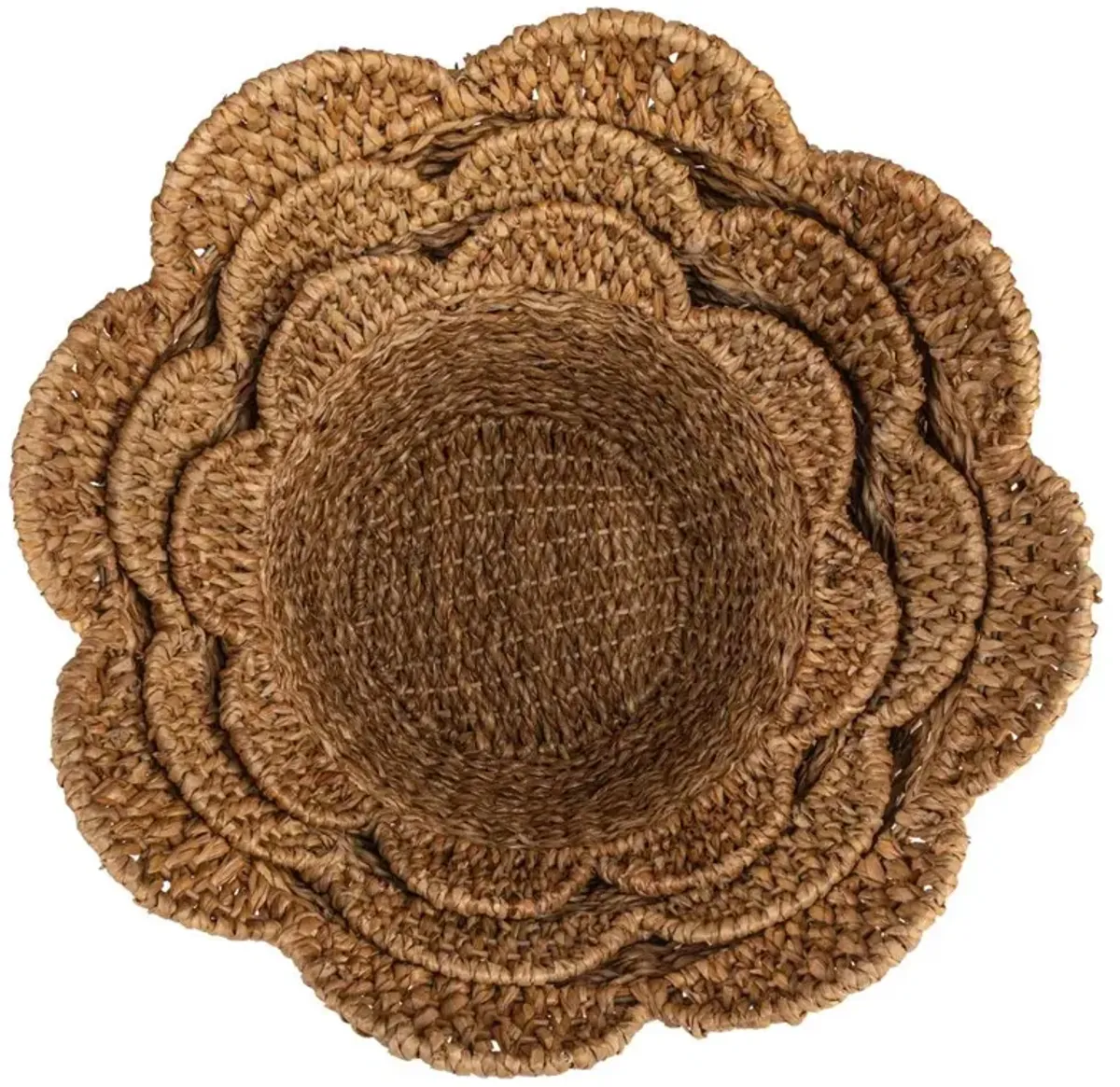 Cadmus Coastal Natural Rattan Scalloped Basket - Set of 3
