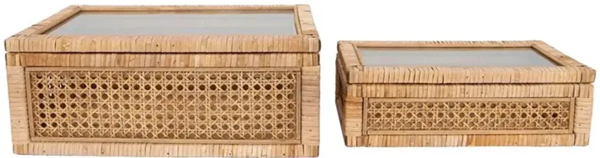 Niana Coastal Beach Natural Woven Rattan Rectangular Decorative Box - Set of 2