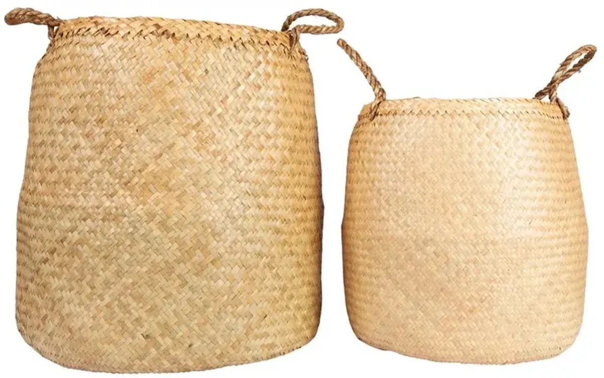 Verena Coastal Beach Natural Woven Seagrass Floor Basket - Set of 2