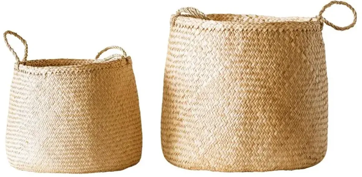 Verena Coastal Beach Natural Woven Seagrass Floor Basket - Set of 2