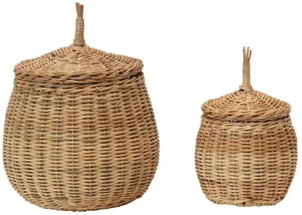 Silvia Coastal Beach Natural Woven Rattan Hamper - Set of 2