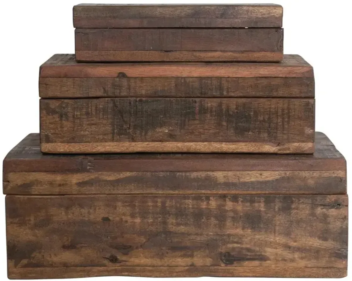 Waverly Rustic Lodge Brown Wood Vintage Decorative Box - Set of 3