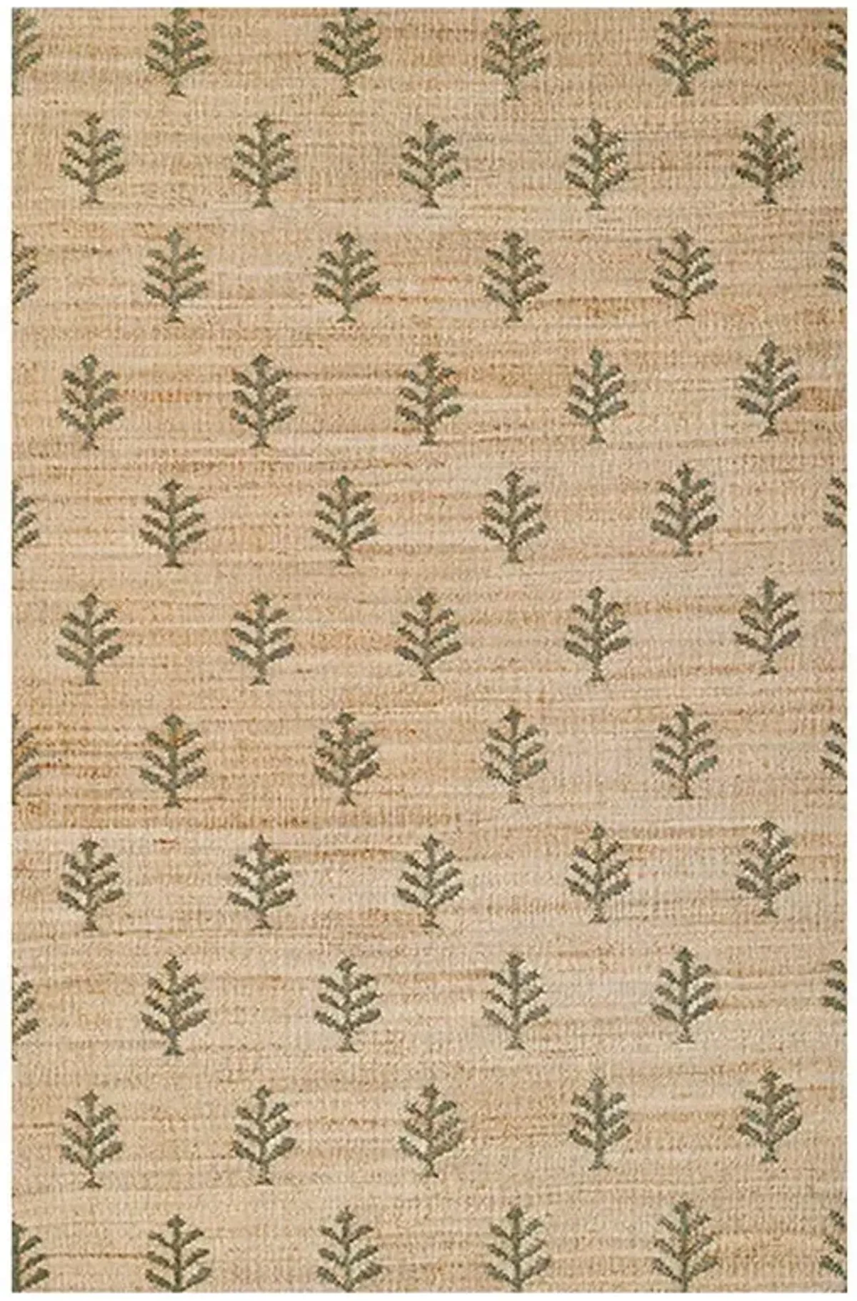 Lilah French Country Green Botanical Patterned Jute Rug - 5'x8'
