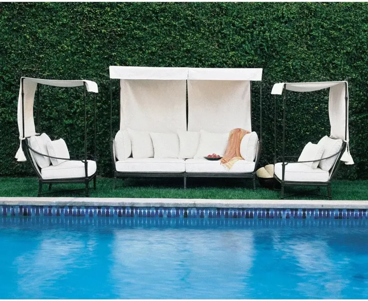 Century Andalusia French White Sunbrella Aluminum Outdoor Royal Daybed Canopy