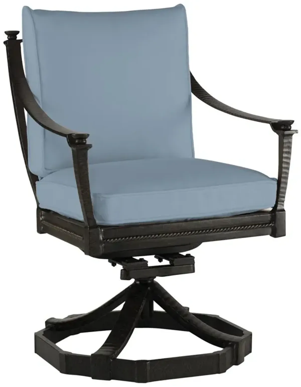 Century Andalusia Blue Sunbrella Aluminum Outdoor Swivel Rocker Dining Arm Chair