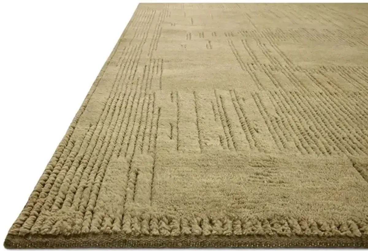 Saige Modern Classic Olive Green Wool Textured Solid Hand Knotted Rug - 5'6"x8'6"