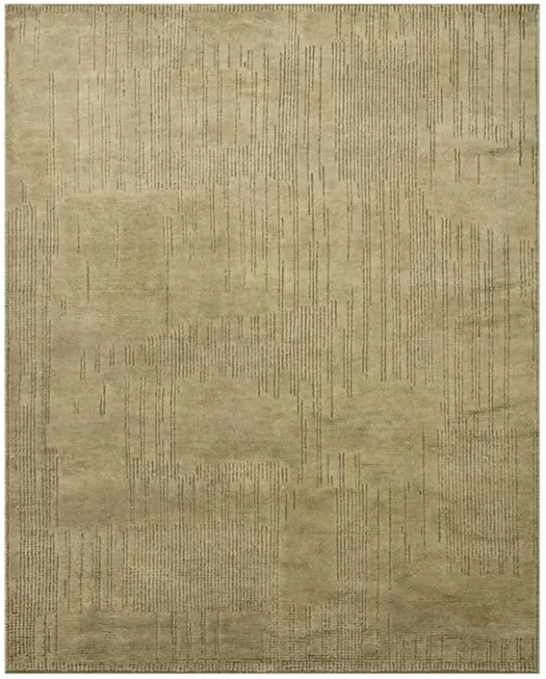 Saige Modern Classic Olive Green Wool Textured Solid Hand Knotted Rug - 5'6"x8'6"