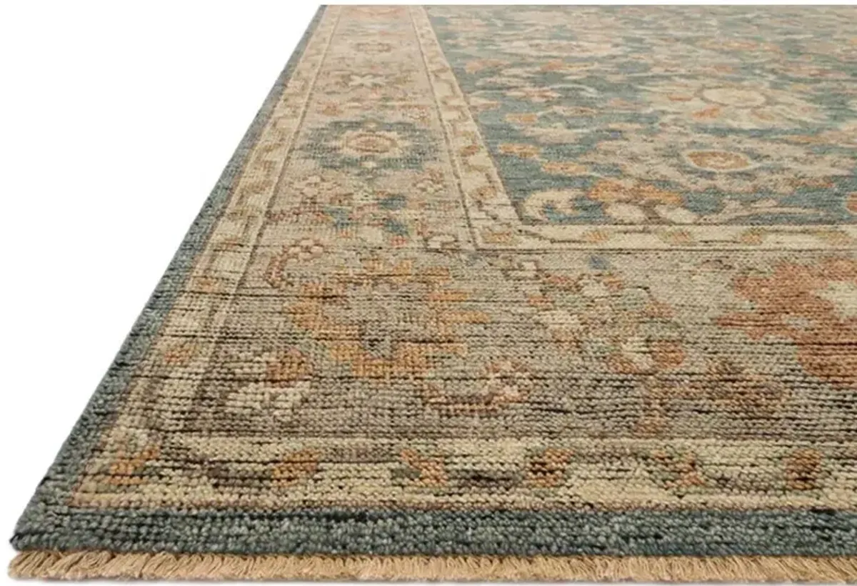 Ismael Global Bazaar Blue Wool Floral Patterned Hand Knotted Rug - 2'9"x14'
