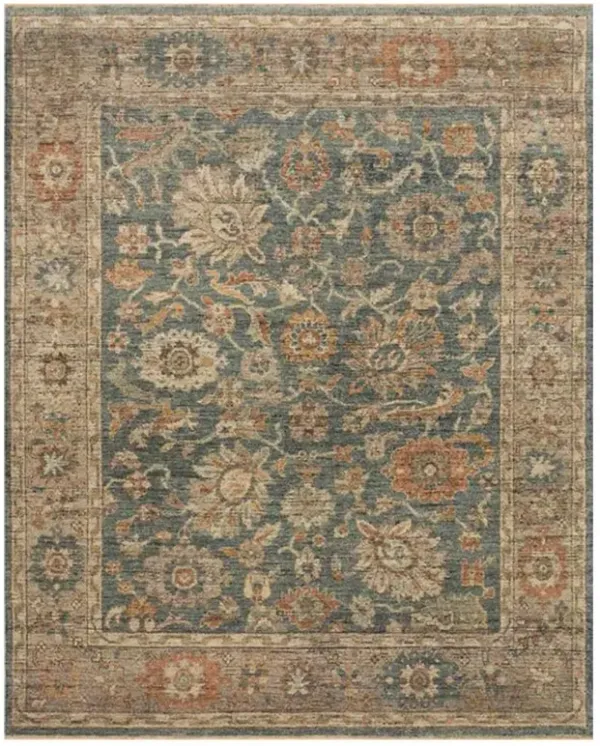 Ismael Global Bazaar Blue Wool Floral Patterned Hand Knotted Rug - 6'x9'