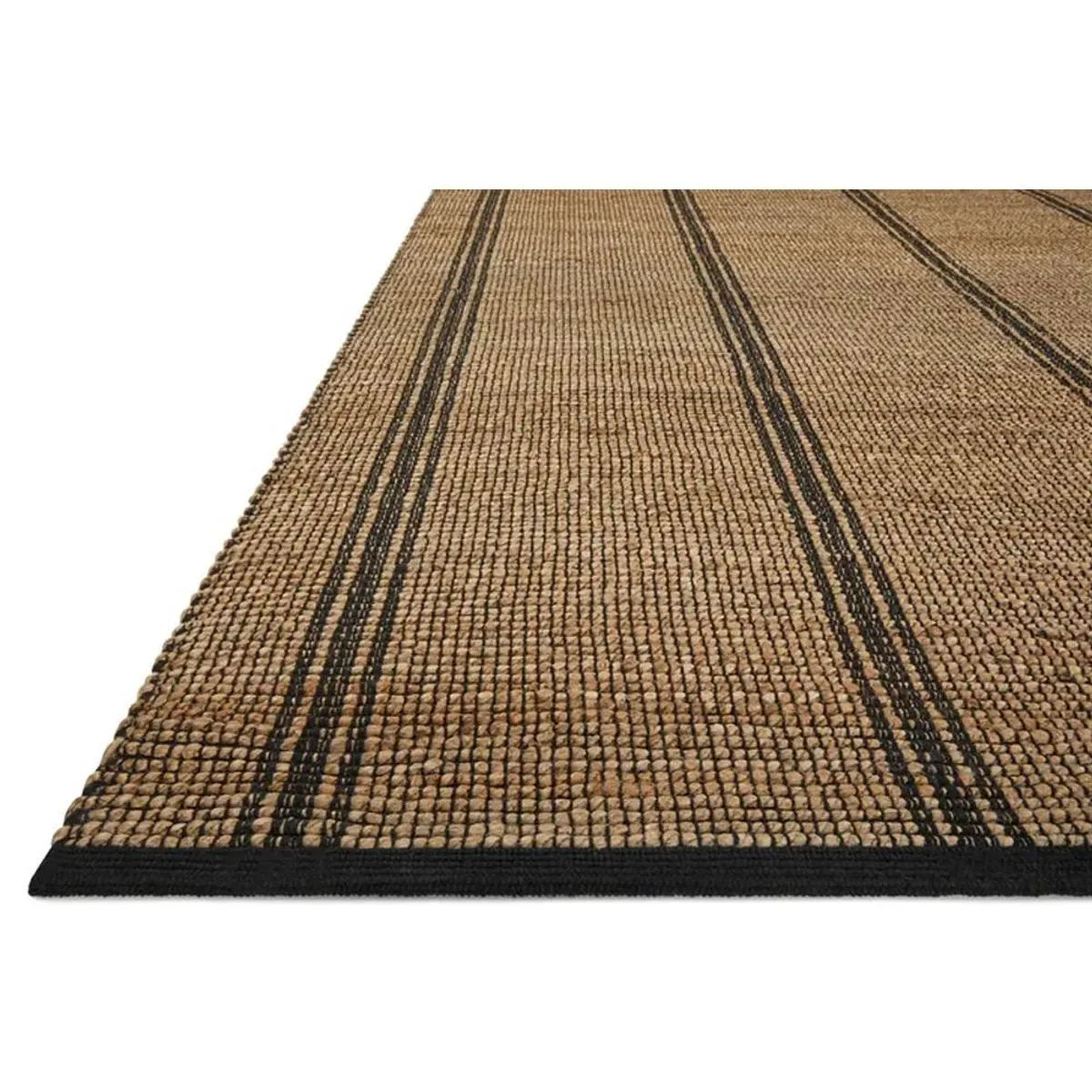 Jorren Coastal Black Striped Patterned Jute Rug - 10'x14'