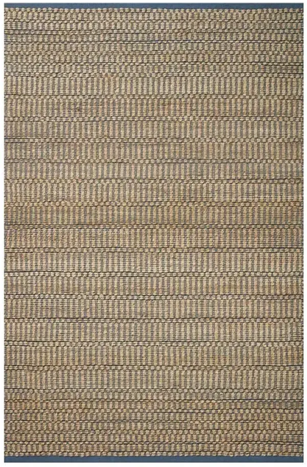 Jorren Coastal Navy Blue Linear Patterned Jute Rug - 10'x14'