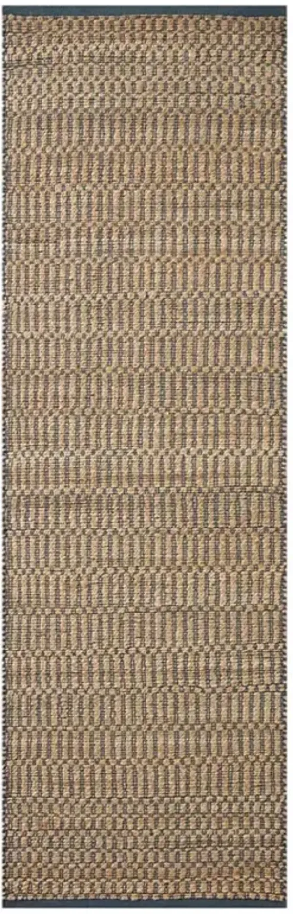 Jorren Coastal Navy Blue Linear Patterned Jute Rug -2'6"x8'