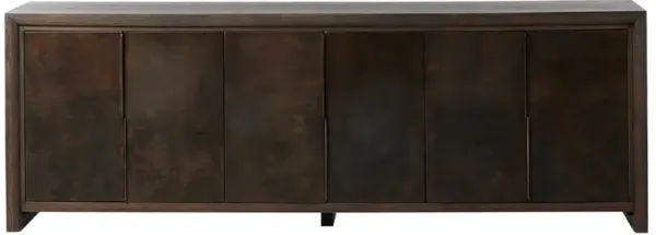 Marcella Industrial Loft Distressed Iron Brown Oak Media Console - 96"