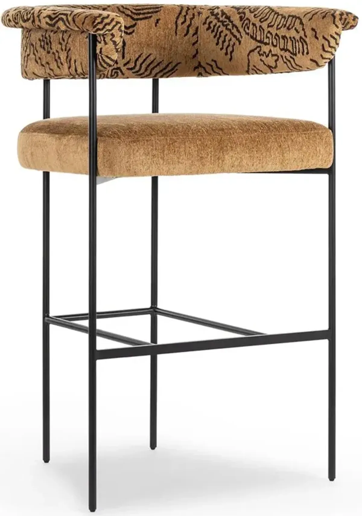 Penelope Industrial Camel Printed Black Iron Barrel Bar Stool