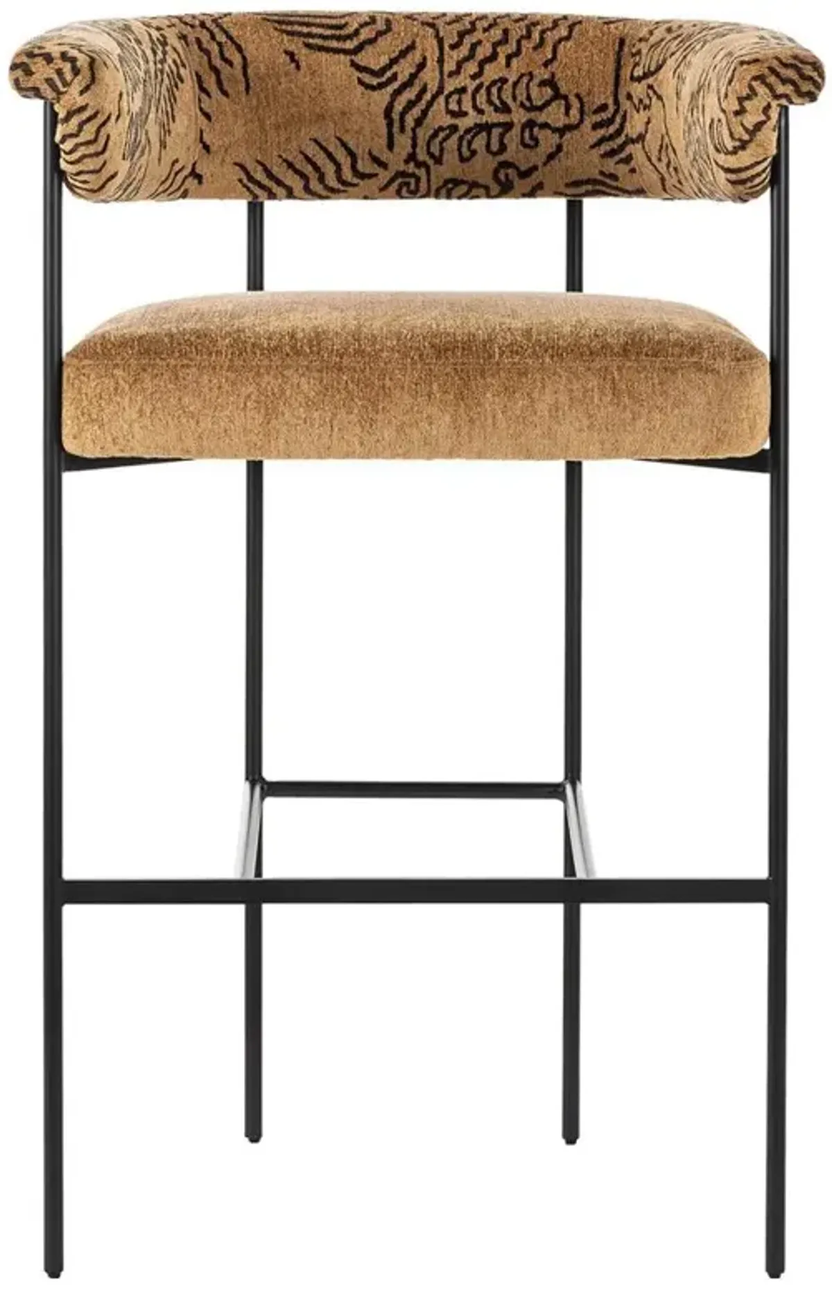 Penelope Industrial Camel Printed Black Iron Barrel Bar Stool