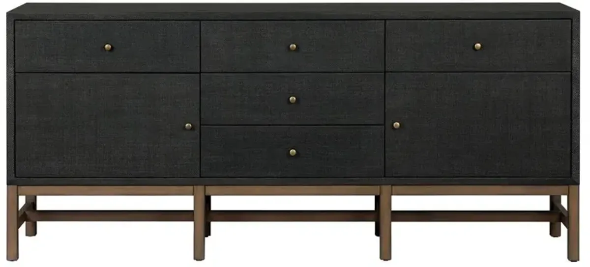 Philip Modern Classic Black Raffia Mahogany Wood Media Cabinet - 78"