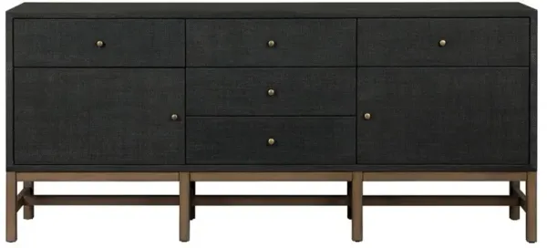 Philip Modern Classic Black Raffia Mahogany Wood Media Cabinet - 78"