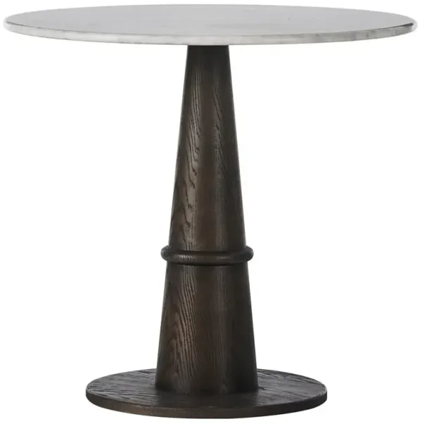 Kane Modern Classic White Marble Brown Oak Pedestal Bistro Table - 32"