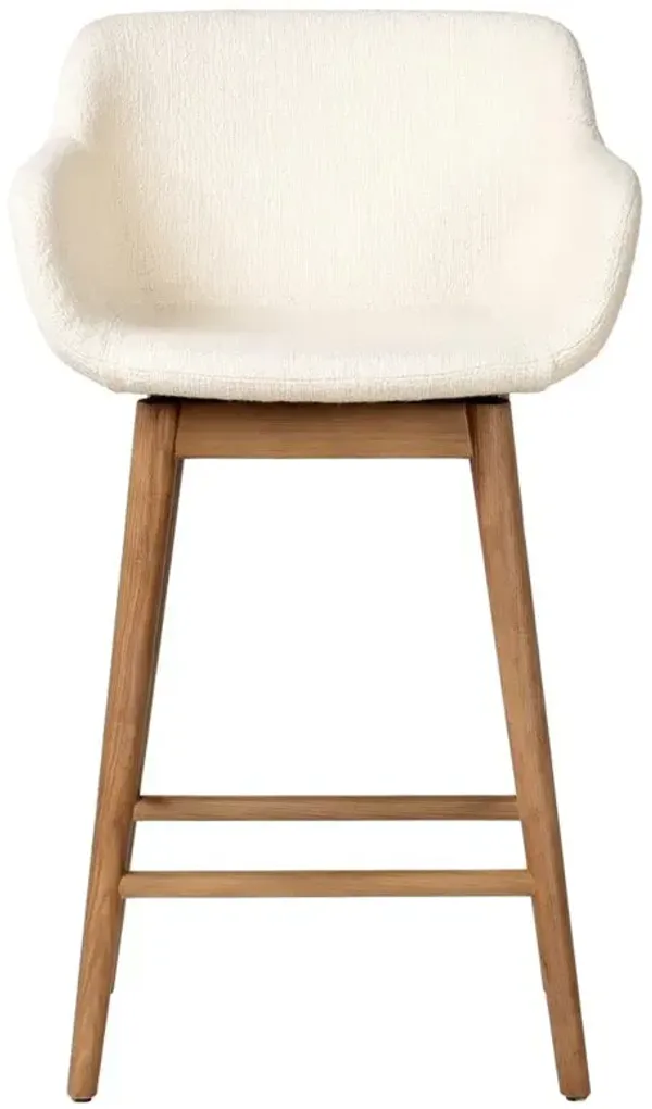 Warren Modern Classic Cream Performance Brown Wood Swivel Counter Stool